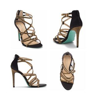 Betsey Johnson Size 9.5 Women's Aimee Black & Gold Studded Heeled Sandal